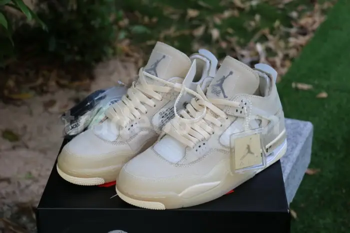 Authentic OFF-WHITE x Air Jordan 4 SP WMNS “Sail” 
