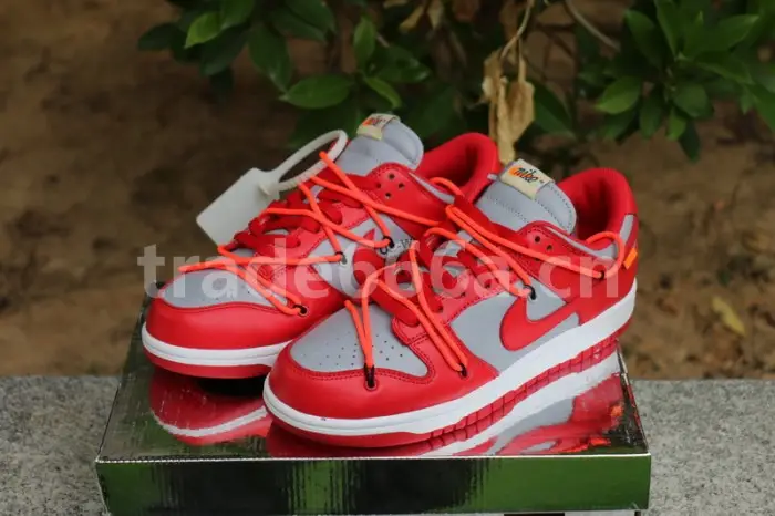 Authentic OFF-WHITE x Nike Dunk Low Red Grey CEACE111