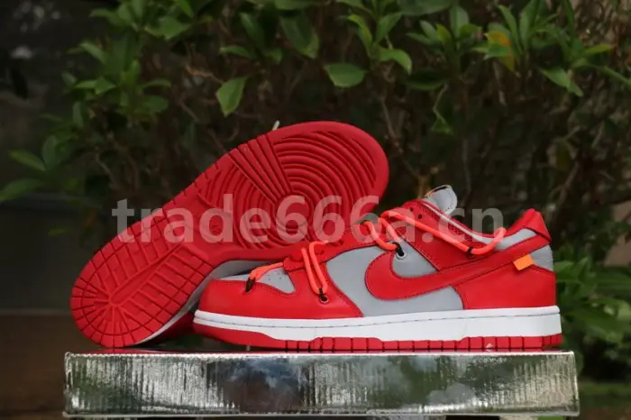 Authentic OFF-WHITE x Nike Dunk Low Red Grey GS 
