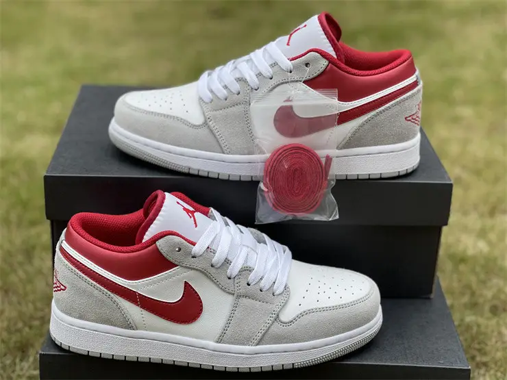 Authentic Air Jordan 1 Low Light Smoke Grey Gym Red 