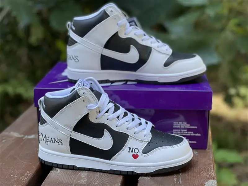 Authentic Supreme x Nike SB Dunk High QS “By Any Means”White Black 