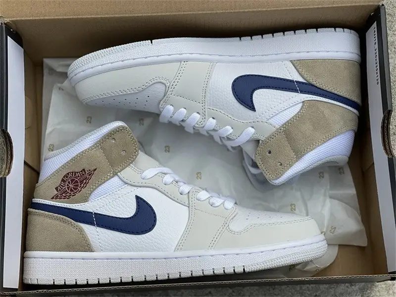 Authentic Air Jordan 1 Mid White Khaki 