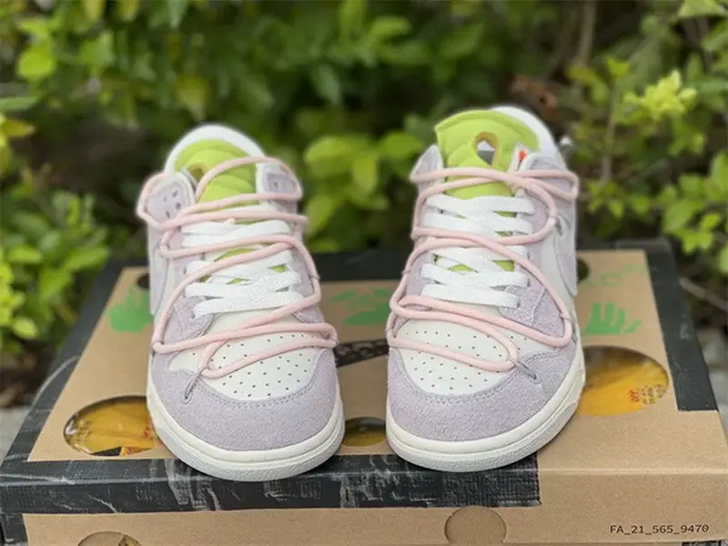 Authentic OFF-WHITE x Nike Dunk Low “The 50” Beige White Pink 