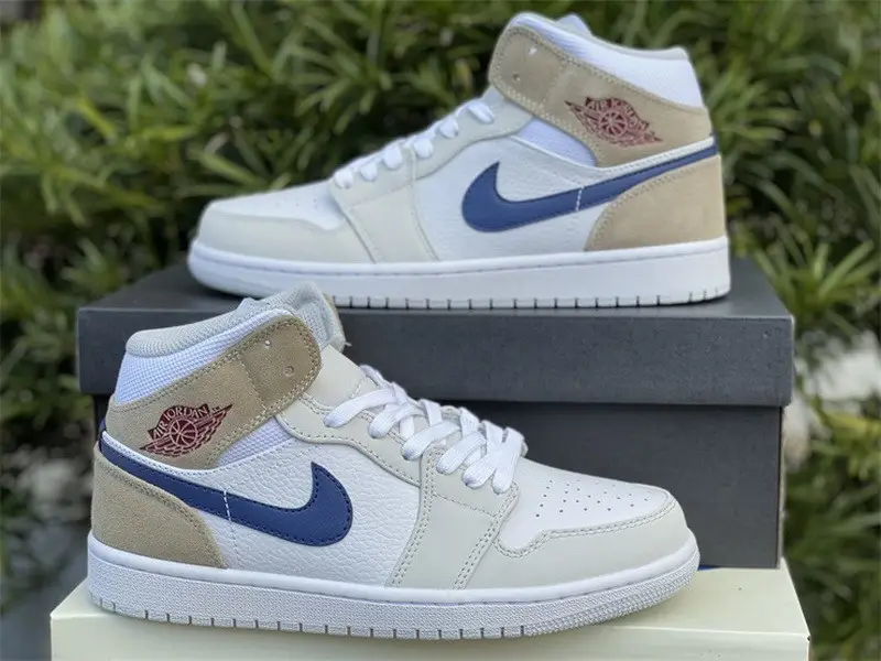Authentic Air Jordan 1 Mid White Khaki 