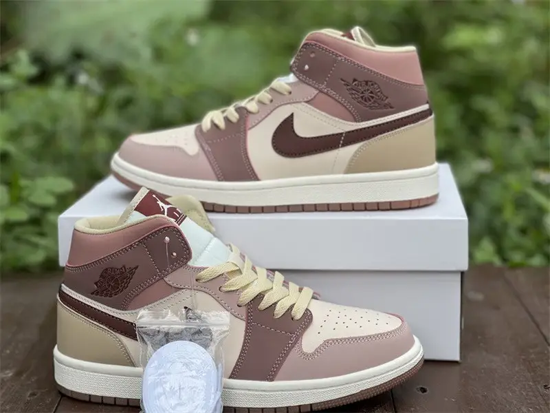 Authentic Air Jordan 1 Mid “Brown Pink” 