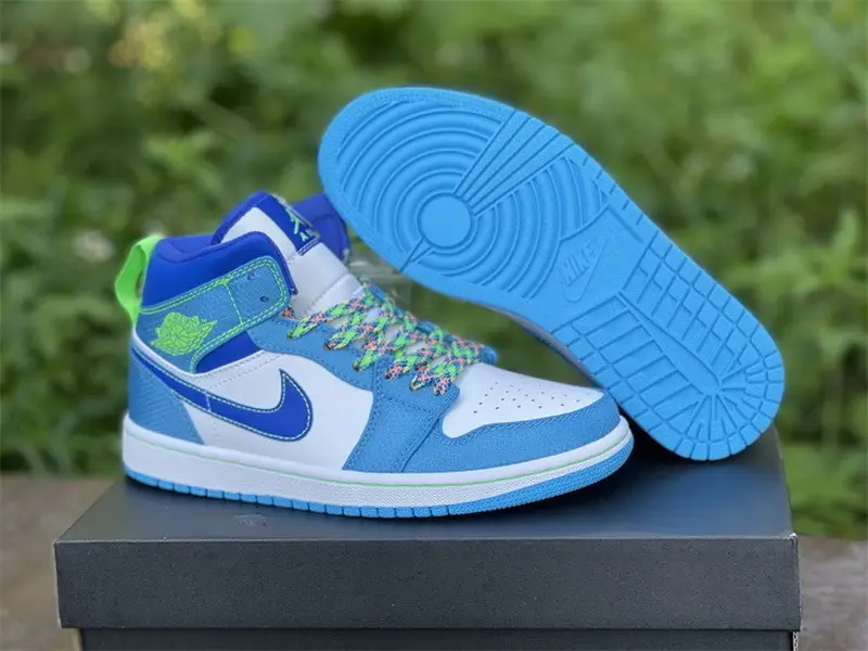 Authentic Air Jordan 1 Mid Blue Nero Green 