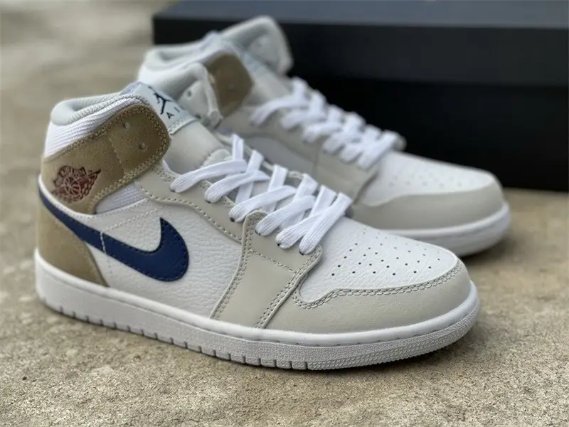 Authentic Air Jordan 1 Mid White Khaki 