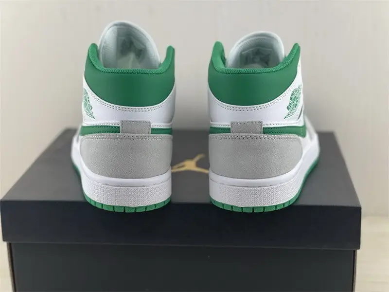 Authentic Air Jordan 1 Mid White Grey Green 