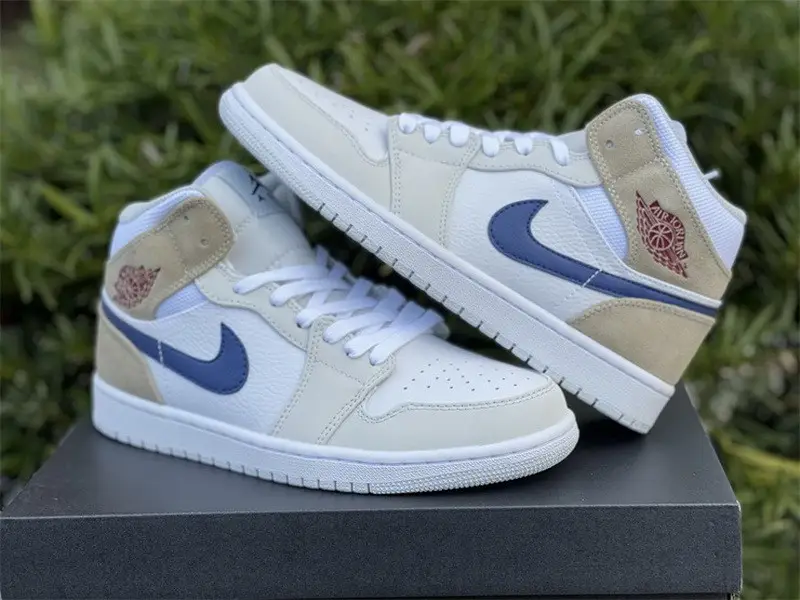 Authentic Air Jordan 1 Mid White Khaki 