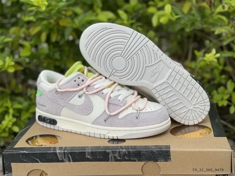 Authentic OFF-WHITE x Nike Dunk Low “The 50” Beige White Pink 