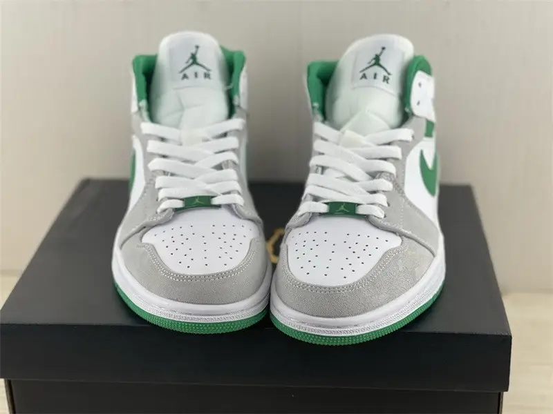 Authentic Air Jordan 1 Mid White Grey Green 