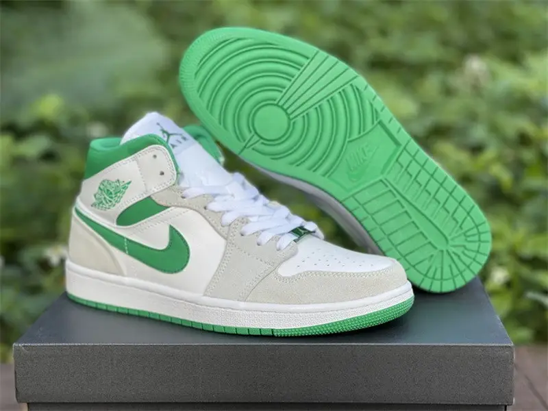 Authentic Air Jordan 1 Mid White Green Women Size 