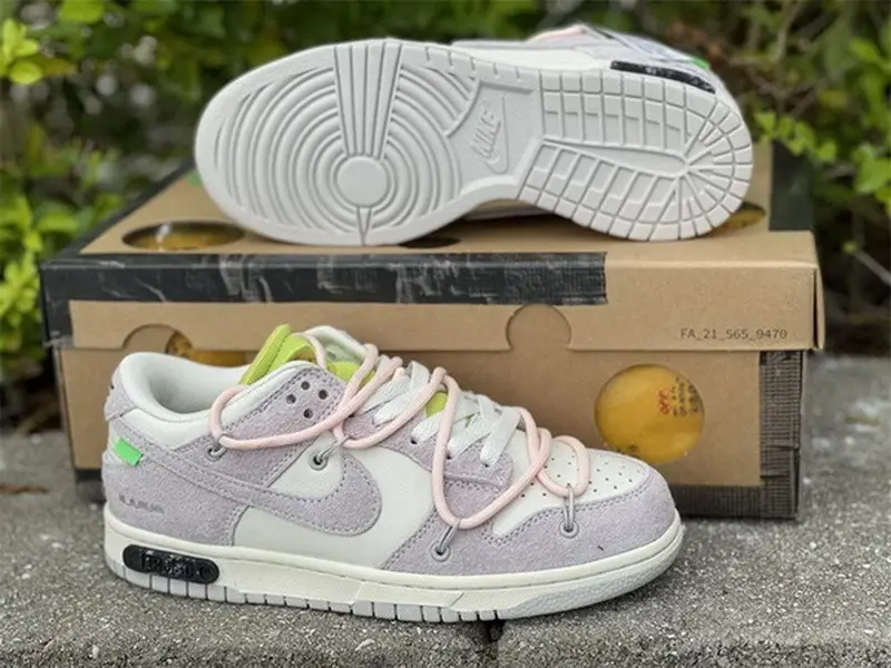Authentic OFF-WHITE x Nike Dunk Low “The 50” Beige White Pink 