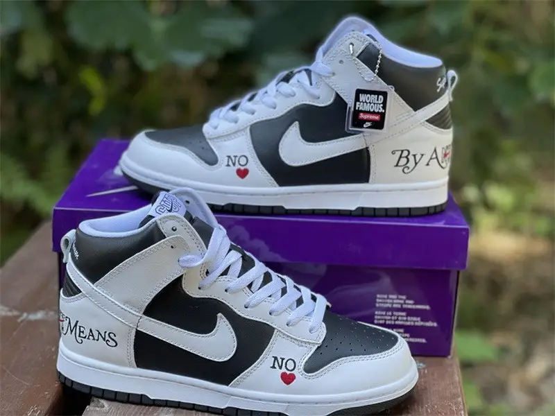 Authentic Supreme x Nike SB Dunk High QS “By Any Means”White Black 