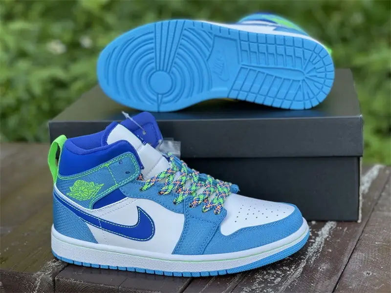 Authentic Air Jordan 1 Mid Blue Nero Green 