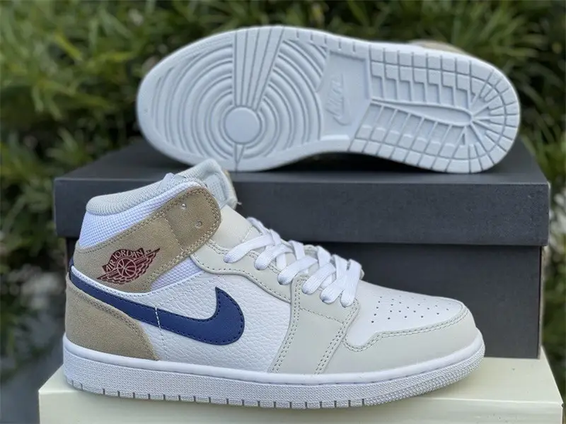 Authentic Air Jordan 1 Mid White Khaki 