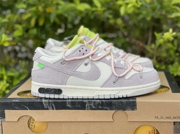 Authentic OFF-WHITE x Nike Dunk Low “The 50” Beige White Pink 