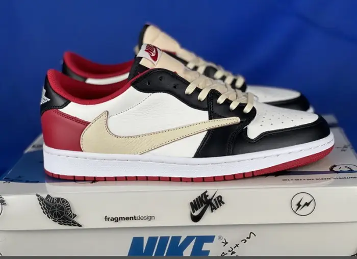 Authentic Travis Scott x Air Jordan 1 Low White Red 