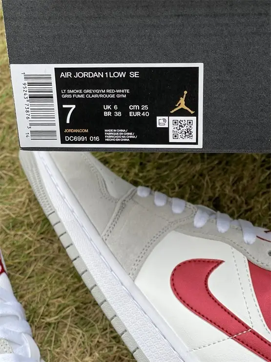 Authentic Air Jordan 1 Low Light Smoke Grey Gym Red 