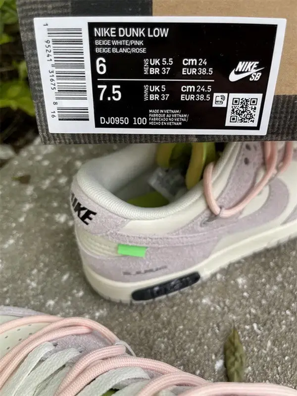 Authentic OFF-WHITE x Nike Dunk Low “The 50” Beige White Pink 