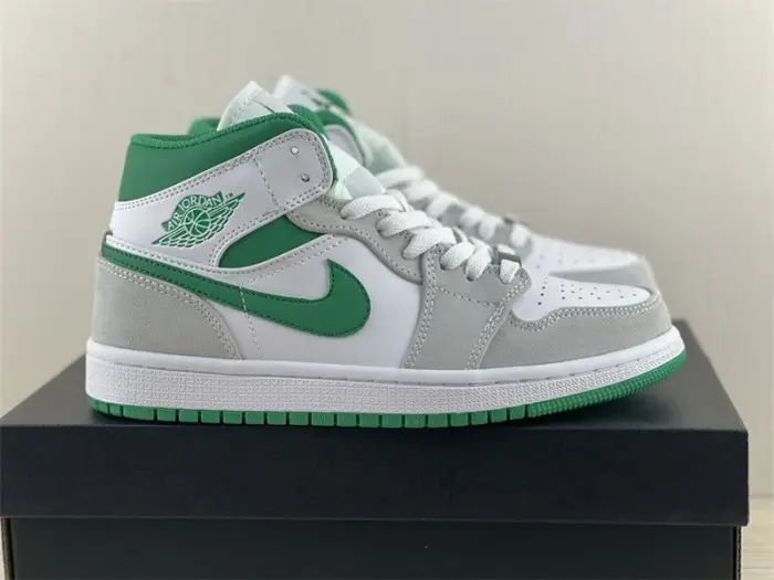 Authentic Air Jordan 1 Mid White Grey Green 