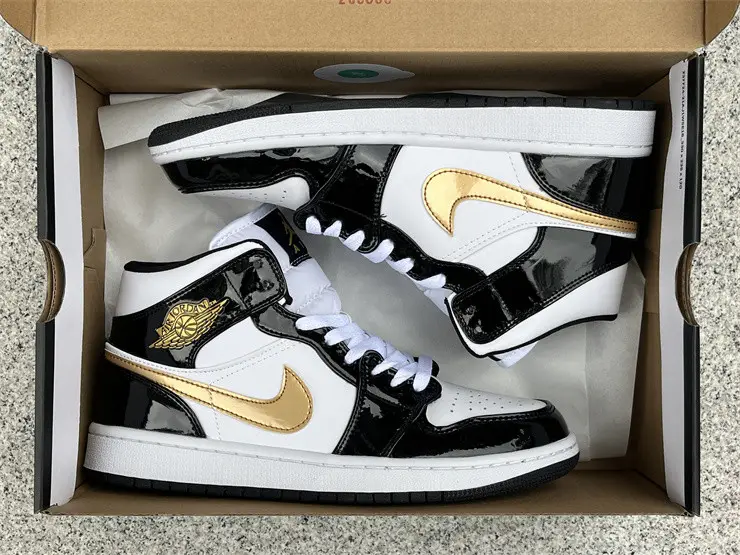 Authentic Air Jordan 1 Mid Black Metallic Gold 