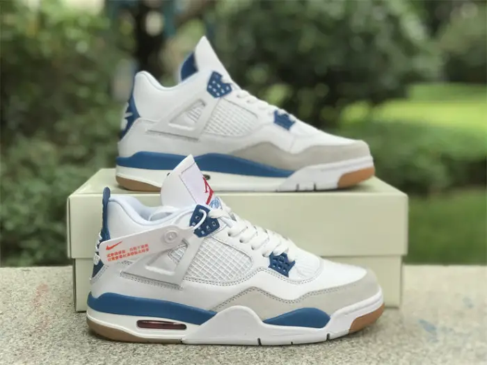 Authentic Nike SB x Air Jordan 4 White Blue 