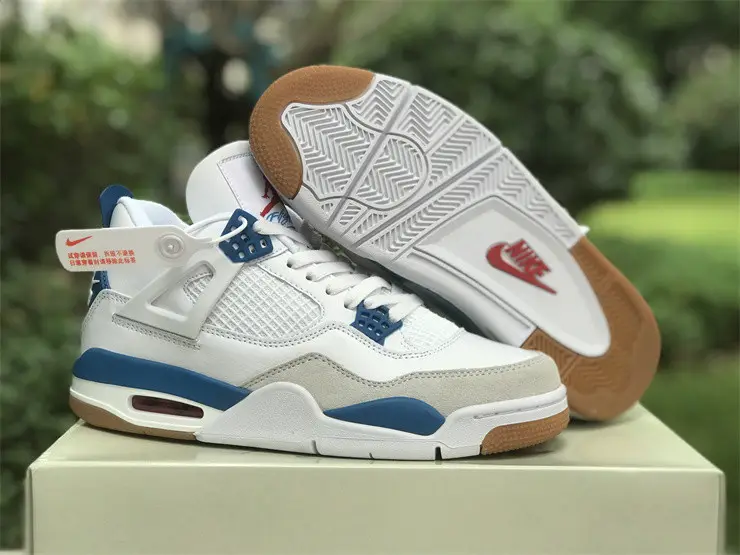 Authentic Nike SB x Air Jordan 4 White Blue 