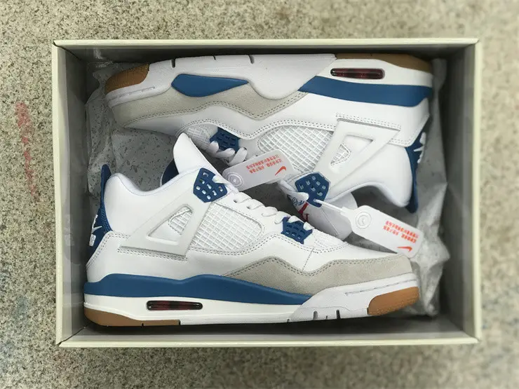 Authentic Nike SB x Air Jordan 4 White Blue 