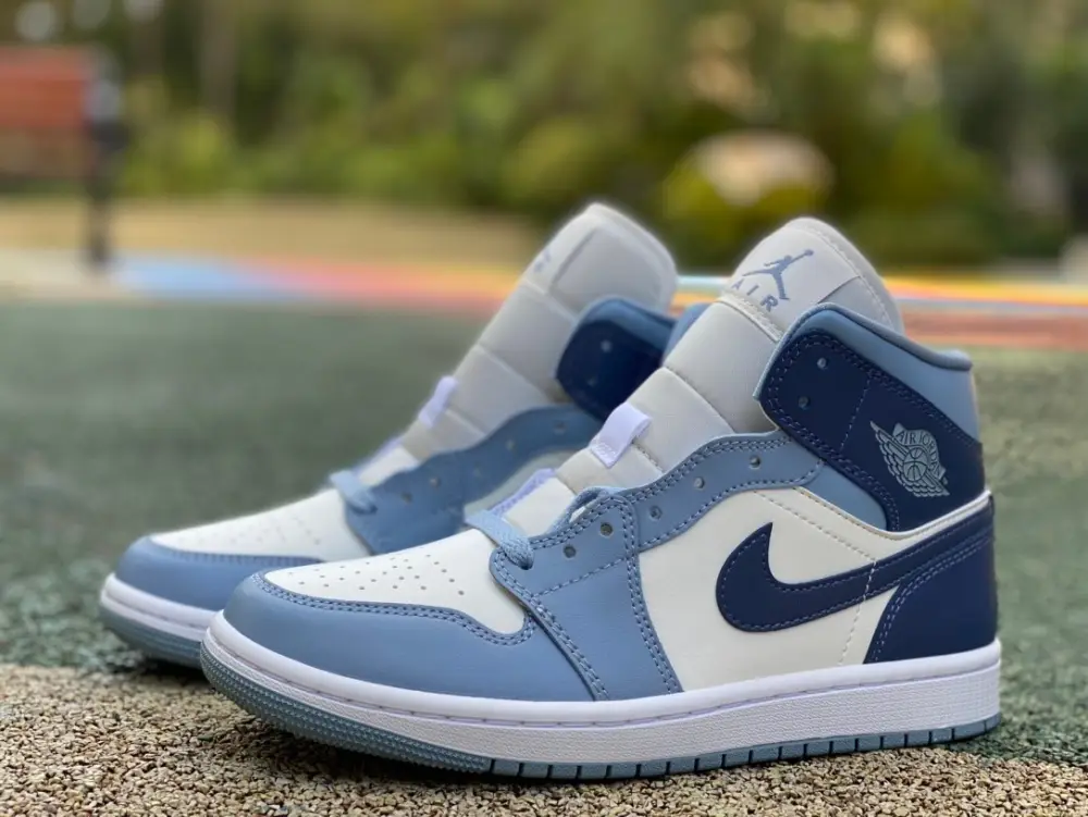 Authentic Air Jordan 1 Mid Two Tone Blue Women 