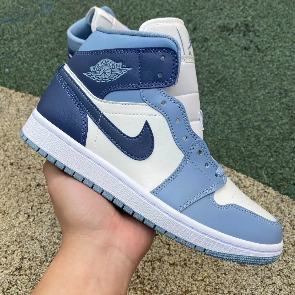 Authentic Air Jordan 1 Mid Two Tone Blue Women 