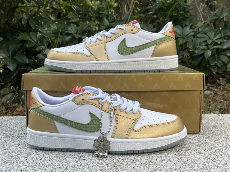 Authentic Air Jordan 1 Low SE “Chinese New Year” White Gold 