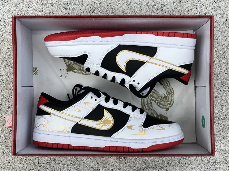 Authentic Nike Dunk Low White Black Red 