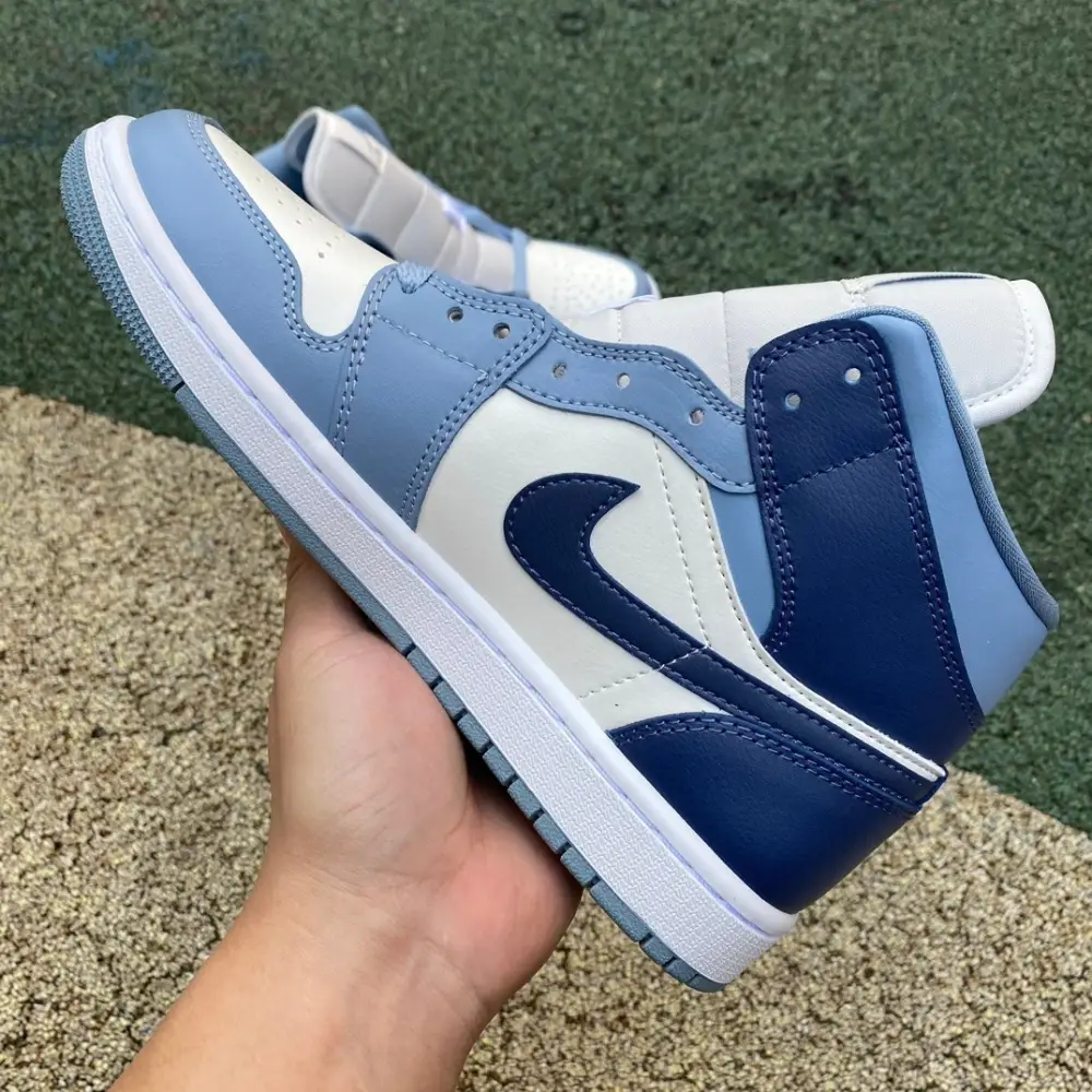 Authentic Air Jordan 1 Mid Two Tone Blue Women 
