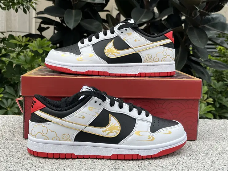 Authentic Nike Dunk Low White Black Red 