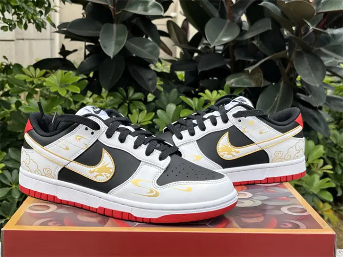 Authentic Nike Dunk Low White Black Red 