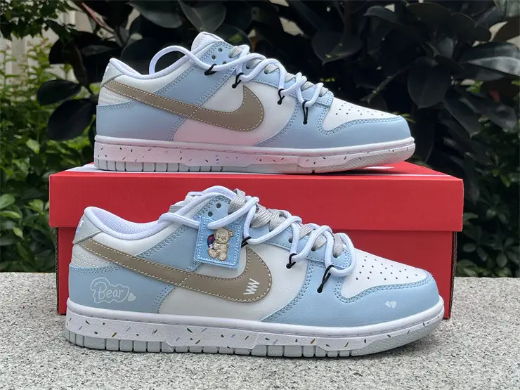 Authentic Nike Dunk Pure Platinum” Custom Blue White Bear 