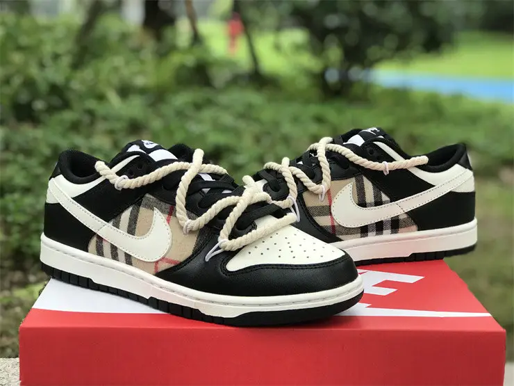 Authentic Nike Dunk Low Custom Black Burberry 
