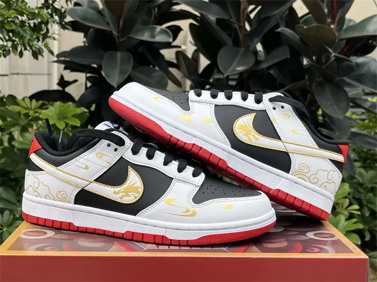 Authentic Nike Dunk Low White Black Red 