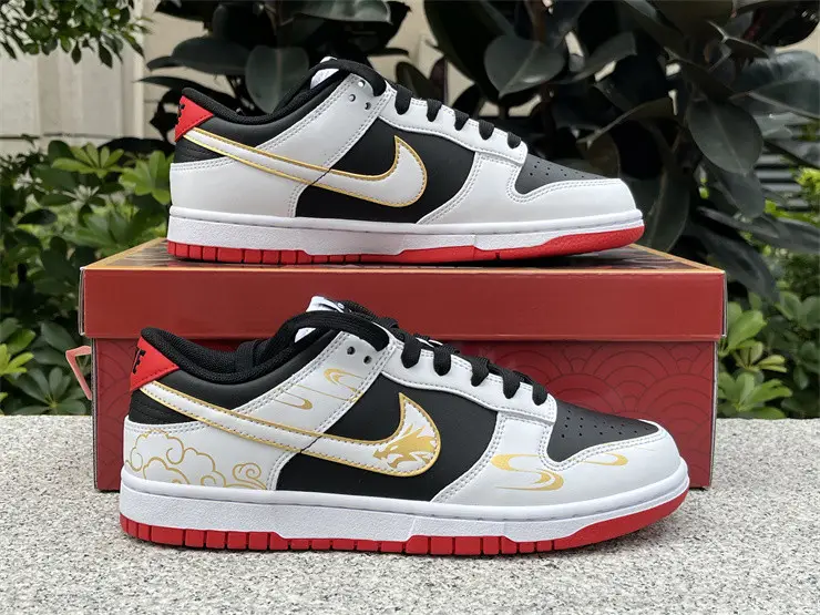 Authentic Nike Dunk Low White Black Red 