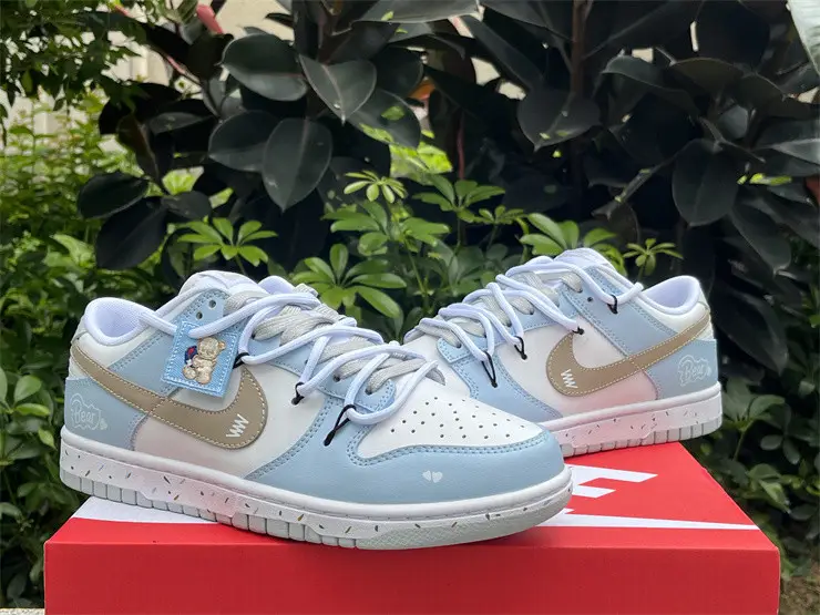 Authentic Nike Dunk Pure Platinum” Custom Blue White Bear 