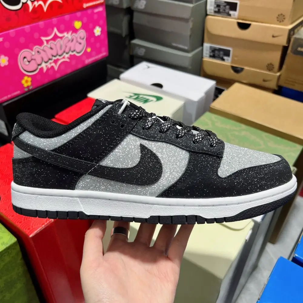 Authentic Nike Dunk Black Grey Glitter Shoes 