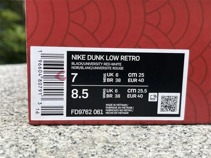 Authentic Nike Dunk Low White Black Red 