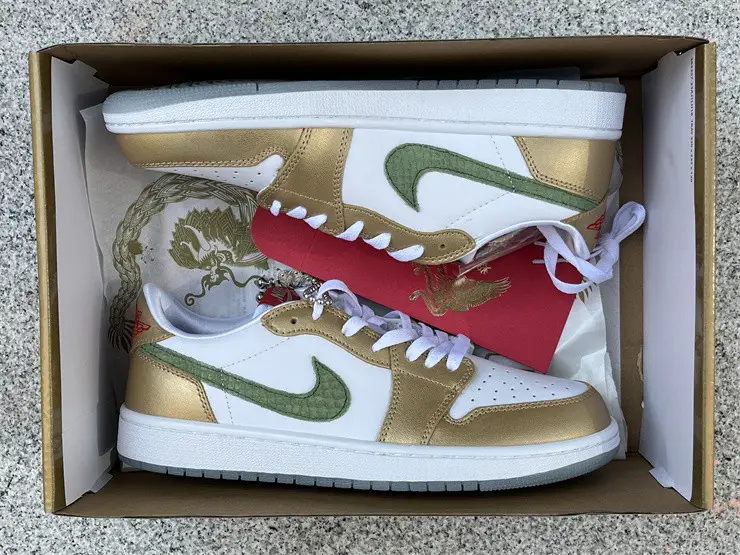 Authentic Air Jordan 1 Low SE “Chinese New Year” White Gold 