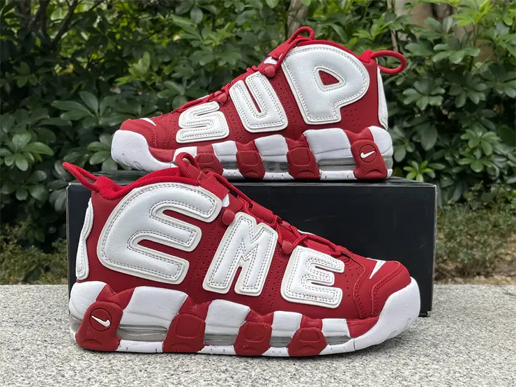 Authentic Supreme x Nike Air More Uptempo Red 