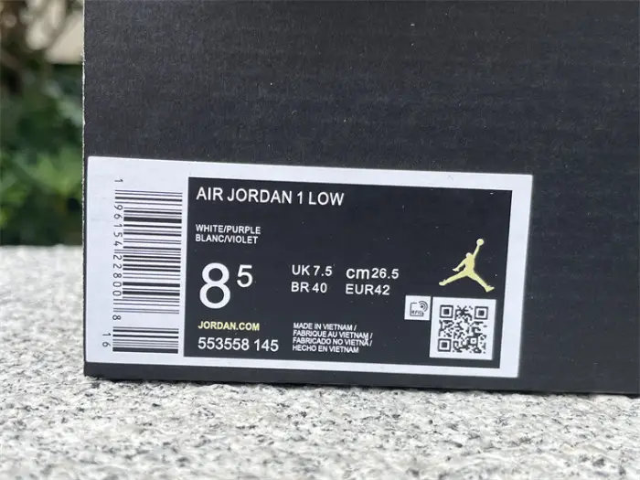 Authentic Air Jordan 1 Low White Purple 