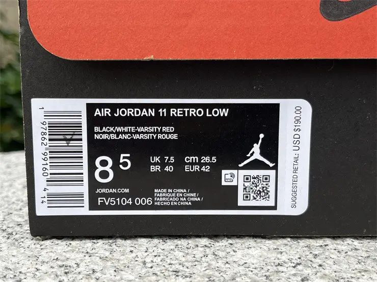 Authentic Air Jordan 11 Low “Bred” 2025 