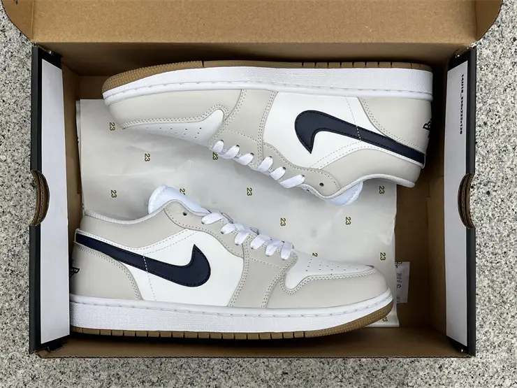 Authentic Air Jordan 1 Low Midnight Navy Neutral Grey 