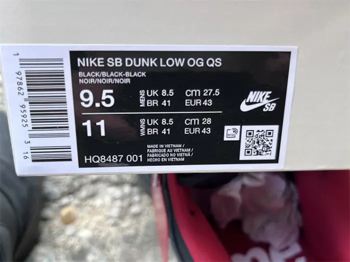 Authentic Nike SB Dunk Low Supreme 94 Black 