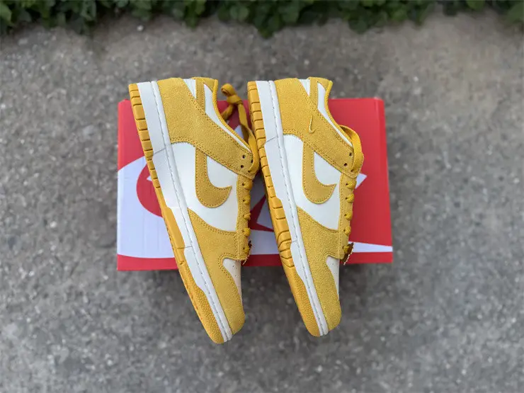 Authentic Nike Dunk Low Dark Sulfur Gold Mini Swoosh 